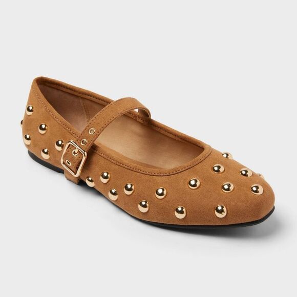 Universal Thread Shoes - Universal Thread - Women's Penny Gold Studded Mary Jane Flats with Me Cognac